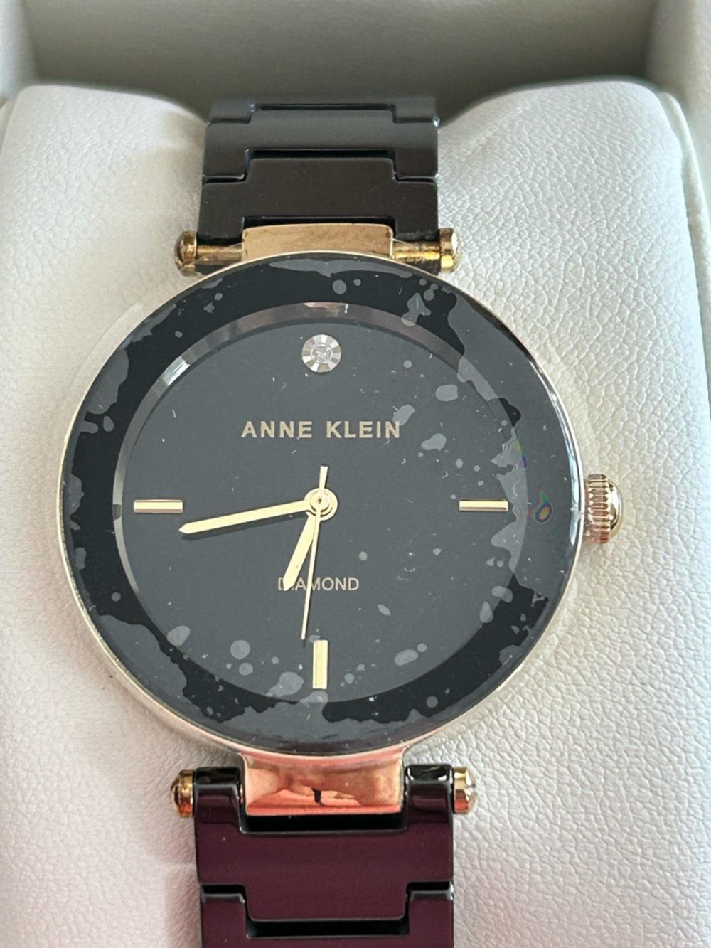 4/$100 Anne Klein Black and Gold Round Dial Bracelet Watch
